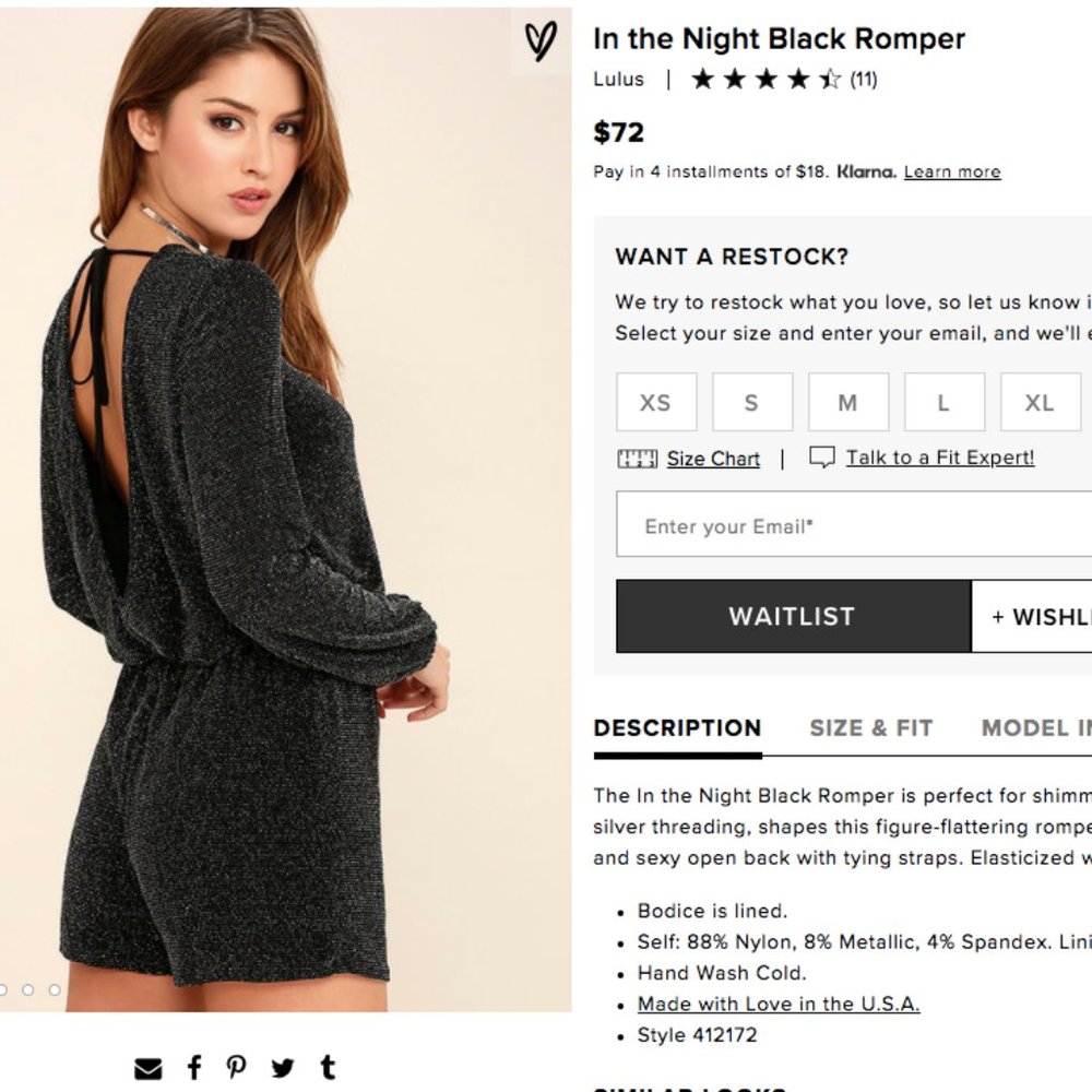 Lulu's "In the Night" Black Sparkly Romper